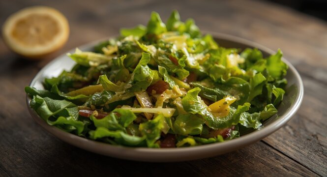 Fresh green salad tossed with zesty lemon vinaigrette dressing