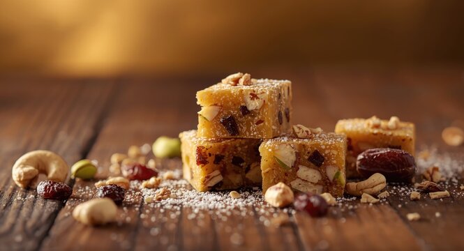Delicious nutrient rich dry fruit barfi featuring cashews raisins pistachios and dates