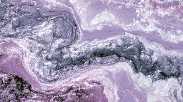 Medium shot of lavender marble resembling celestial patterns with soft grey and pearly white swirls captured topdown to highlight texture and ethereal cosmic vibes.