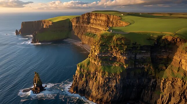 Dramatic Cliffs of Moher on the Atlantic Coast of Ireland at Sunset.