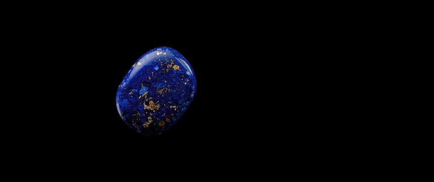 Detailed view of polished lapis lazuli tumbled stone on black background showcasing natural mineral colors