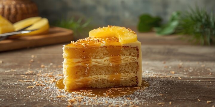 From scratch pineapple cake layered with creamy caramel