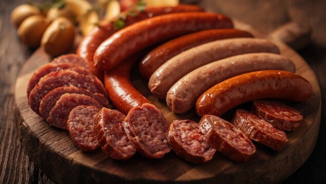 Diverse sausage types showcasing various animal meat combinations