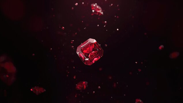 Falling ruby gemstone design element on a red logo in space