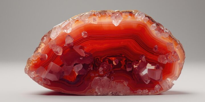Computer generated red agate mineral focusing on translucent crystal features