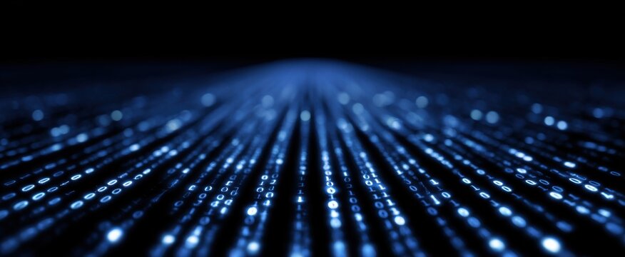 Experience the thrilling surge of flowing binary code in a captivating 3D virtual environment.