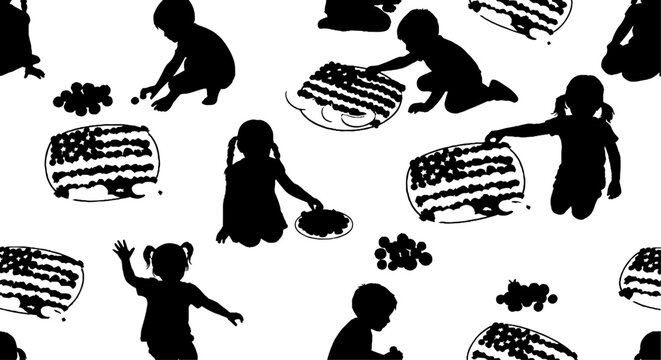 Patriotic children with american flag seamless pattern
