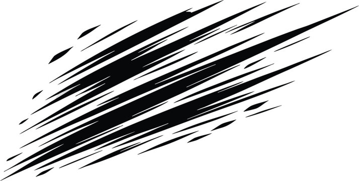 Dynamic abstract diagonal motion streaks in black vecor illustration capturing peed and fast movement effcts for comic book action equences and modern cinemaic graphic design backgrouds.