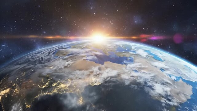 Stunning View of Earth from Space with Sunrise Over Europe 1.