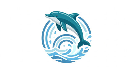 Obraz premium Dolphin jumping out of the water in a circular wave pattern.