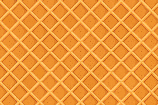Seamless waffle cone texture background with diagonal lattice grid and warm golden biscuit pattern for ice cream packaging, sweet food backdrop, crispy dessert surface, and bakery wallpaper.