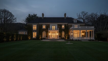 Eye-catching villa including a large lawn area and unique exterior light setup
