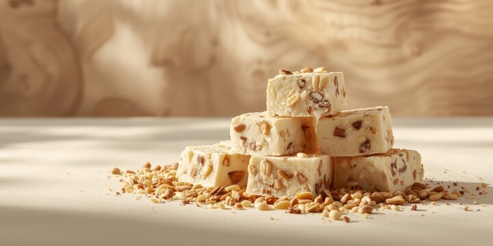 Creamy white nougat bars combined with diverse nut pieces