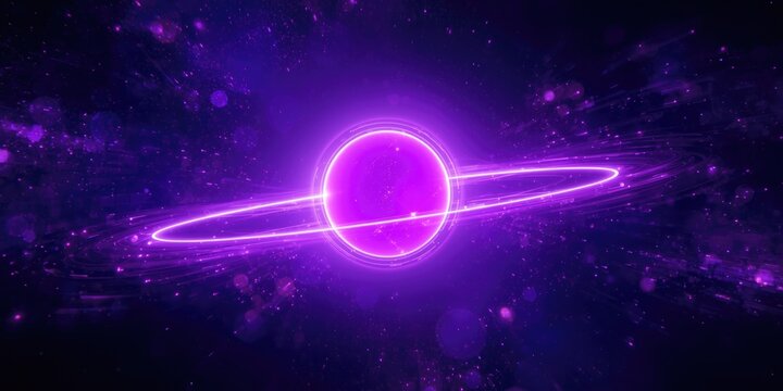 Futuristic abstract backdrop with a glowing purple sphere and looping energy lights