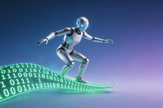 Robot surfing on binary code wave