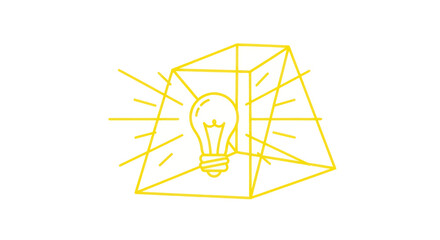 Yellow Geometric Prism Containing a Glowing Light Bulb, Idea Concept © Teh