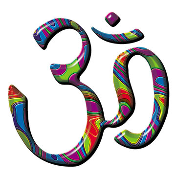 Artistic Om Symbol with Colorful Abstract Swirl Patterns Representing Universal Sound and Spiritual Life Energy