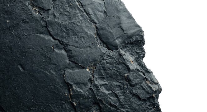 Close up of slate stone metamorphic rock sample on white background