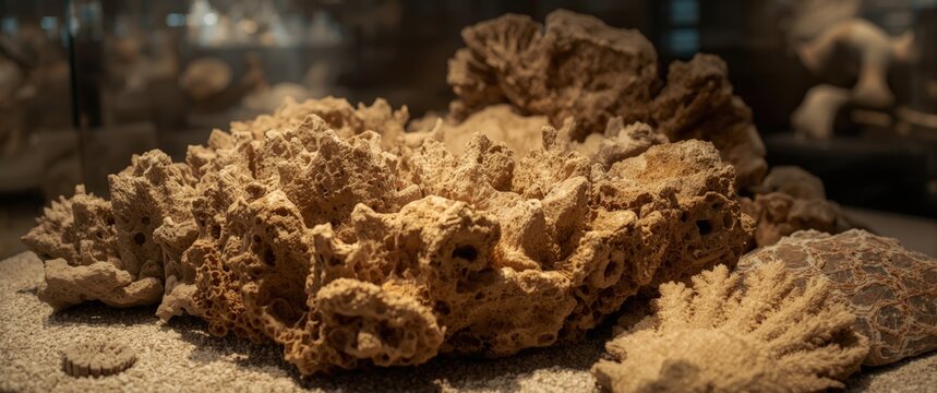 Coral reef fossils displaying ancient underwater habitats