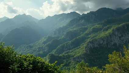 Obraz premium grand mountain view featuring flourishing green vegetation and bright foliage