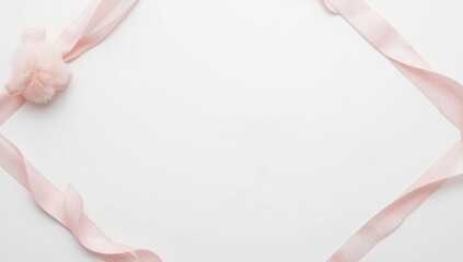 Fototapeta premium Copy space composition with a white backdrop and pink diagonal ribbons accented by a bow