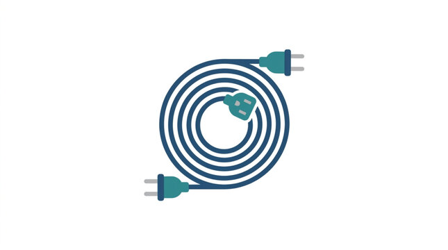 Electrical cord coiled in a circle with plugs on both ends.