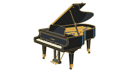 Elegant Black Grand Piano Musical Instrument Isolated. © Sakaswep