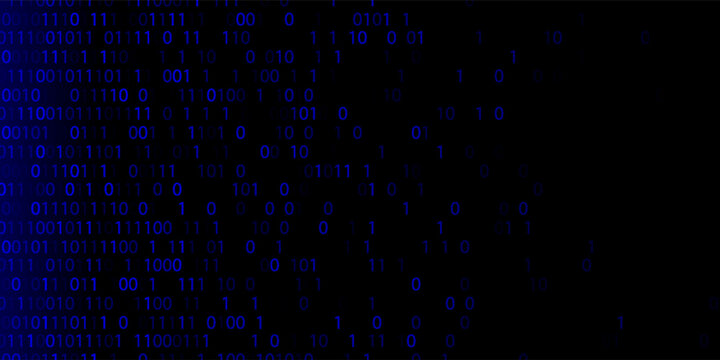 Blue Binary Data Software Programming Code Background. Random Parts of Program Code. Digital Data Technology Concept. 1 0 Machine Code. Random Binary Data Matrix Wide Vector Illustration.