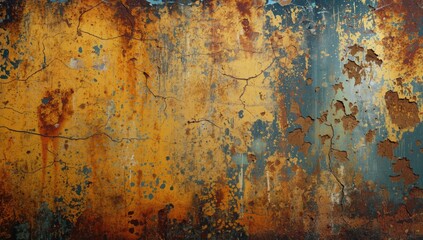 Fototapeta premium colorful distressed wall with peeling paint texture and rust spots