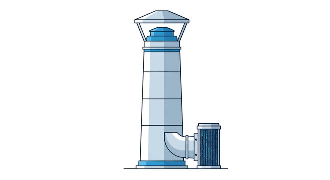 Vector illustration of a tall industrial chimney or ventilation tower with ducting, a striking architectural structure for urban environments and large buildings