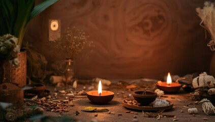 Obraz premium Eco conscious Diwali preparations involving Hindu families and biodegradable materials