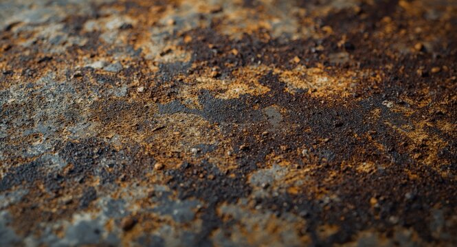 Close up of textured metal surface showing rust and wear after sandblasting treatment