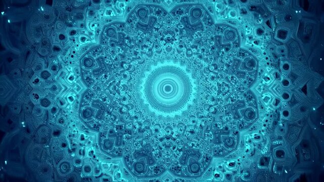 Intricate Glowing Blue Turquoise Abstract Pattern Loop