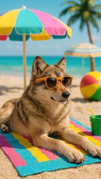 Dog relaxing on tropical beach