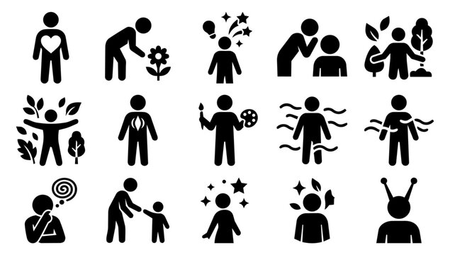 Highly Sensitive Person Strengths and Gifts Silhouette Icon Set