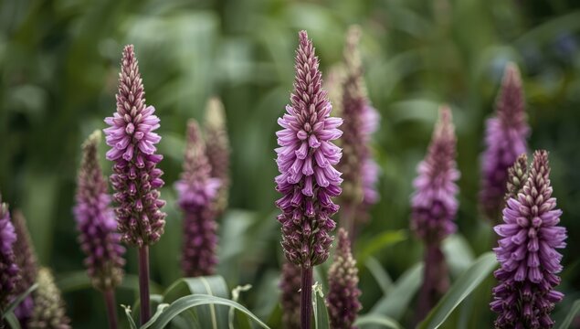 Eye catching purple corn cockle flowers at peak bloom in summer