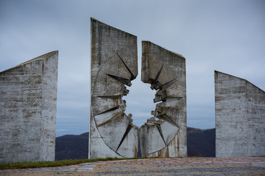 Memorial monument complex on mountain Kadinjača soldiers of worker battalion from World War 2, near Užice in southern Serbia