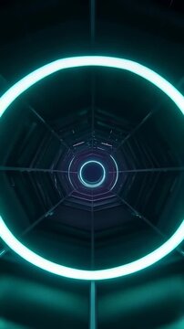 Vertical Futuristic Motion Through Transforming Neon Geometric Tunnel