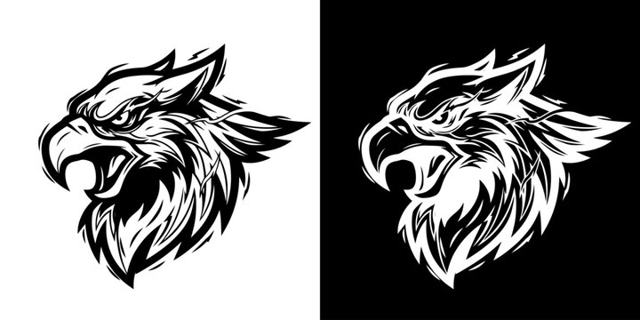 Striking Griffin Head Illustration - A Bold and Powerful Design.