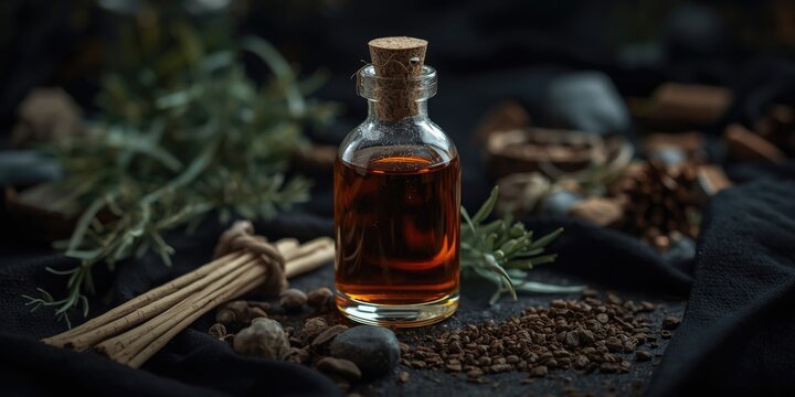 Dark magic herbal tincture steeped for mystical invocations