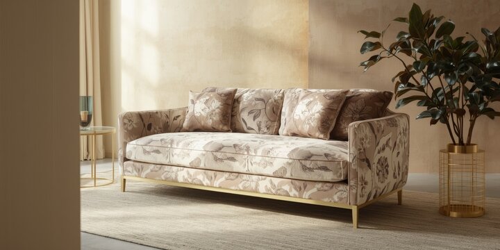 Detailed look at a sofa featuring a refined floral print perfect for classy living room settings