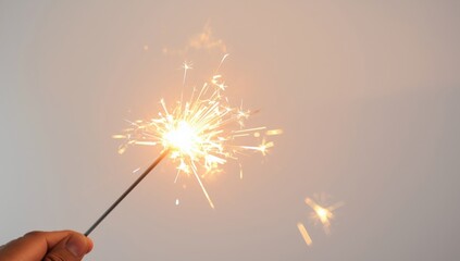 Obraz premium Festive glowing handheld sparkler casting vivid illumination on white surface