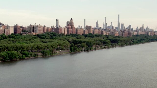 Aerial View of Upper West Side Manhattan Skyline and Hudson River