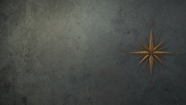 Direct aerial angle of compass points on muted grey background with copy space area