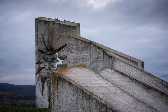 Memorial monument complex on mountain Kadinjača soldiers of worker battalion from World War 2, near Užice in southern Serbia