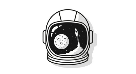 Astronaut helmet with moon and rocket ship inside. © Permana Lucky