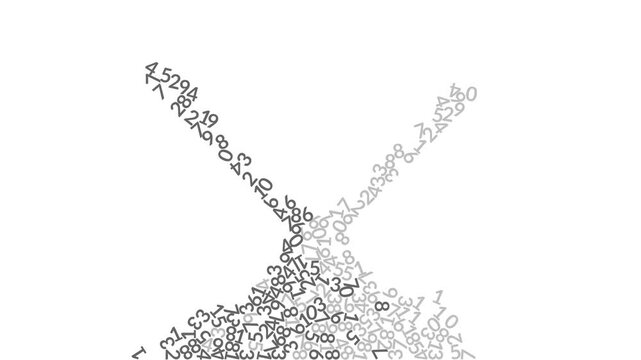 two different types of numbers fall into a funnel, mix and gather into one pile