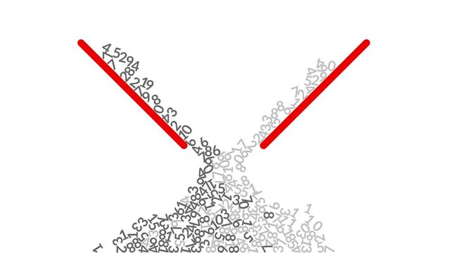 two different types of numbers fall into a funnel, mix and gather into one pile