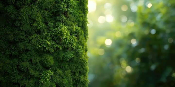 Eco conscious green moss wall used as a natural background for design and text placement