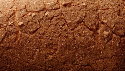 Fototapeta premium Close up textured photograph of crusty bread surface with copy space for text